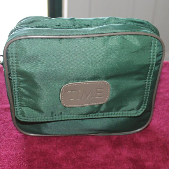 Vintage Time Magazine Duffle Bag Tote Green Zipper Closure Foldable Compact - Picture 1 of 7